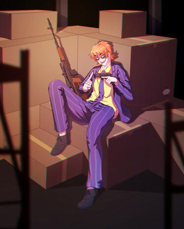 Kazuya in a warehouse